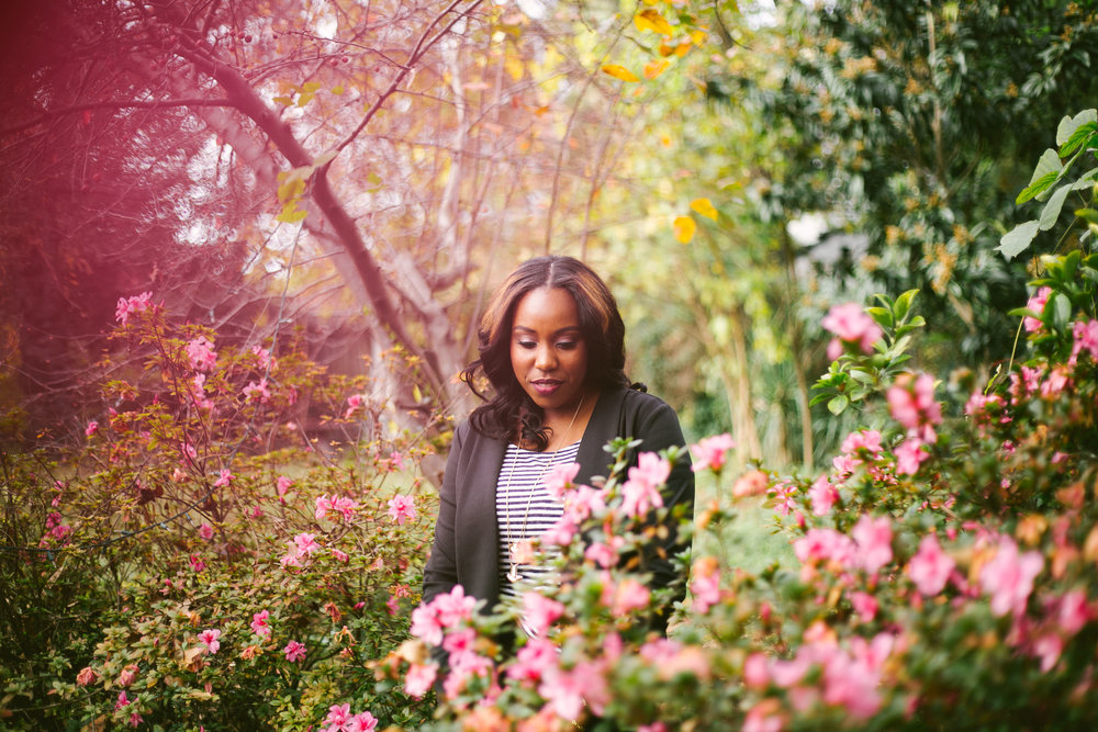  portrait among nature and pink flowers 
