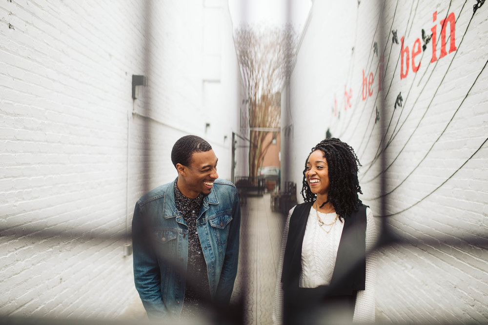  engagement shoot with couple in alley 