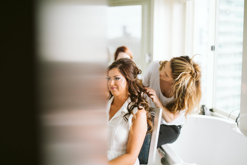  The bride getting her hair done at this Battello Wedding in Jersey City, NJ 