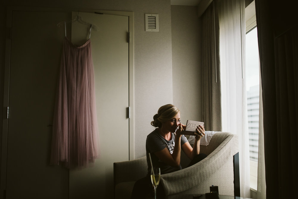  A portrait of the bride before starting to get ready at this Battello Wedding in Jersey City, NJ 