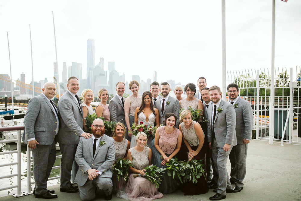  The bridal party at the marina at this Battello Wedding in Jersey City, NJ 