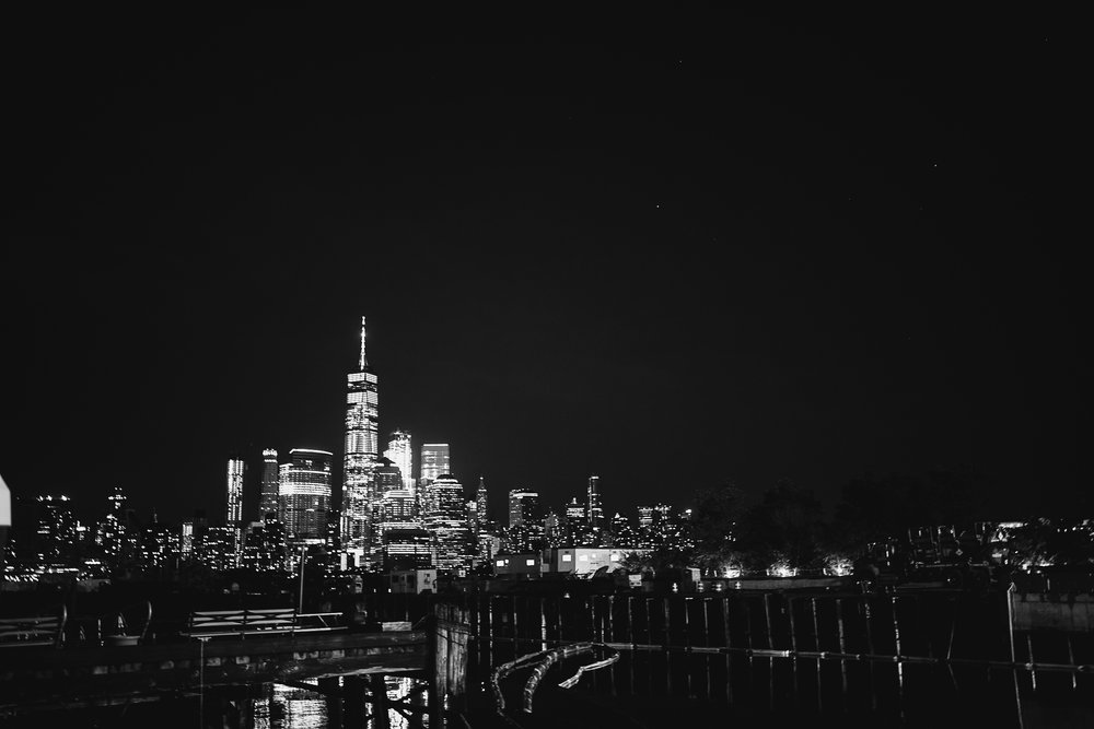  A black and white photo of the NYC skyline view at this Battello Wedding in Jersey City, NJ 
