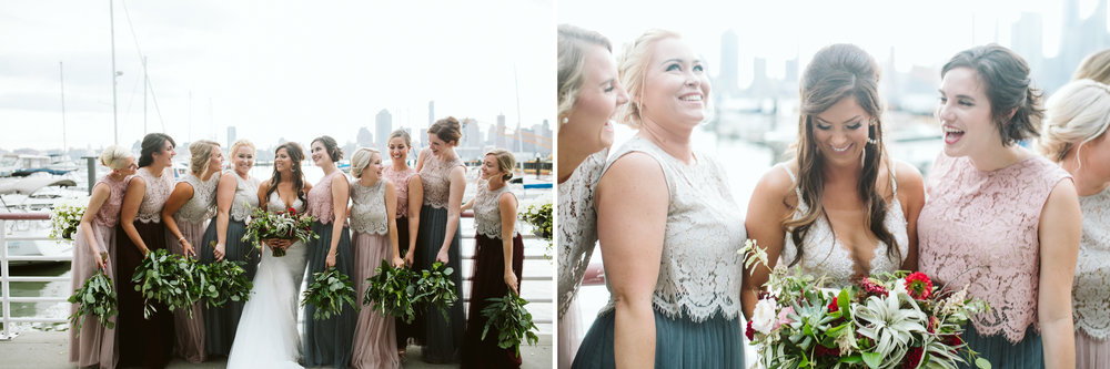  The bridesmaids and bride at the marina at this Battello Wedding in Jersey City, NJ 