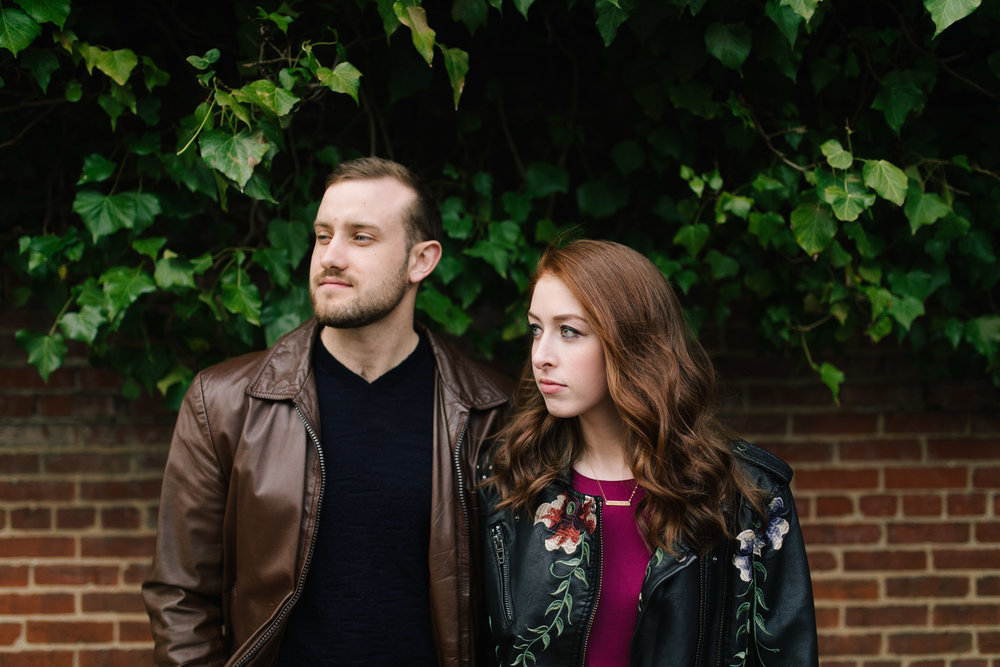  A leather jacket and maroon dress at this DC Area Engagement Shoot - Alexandria, VA 