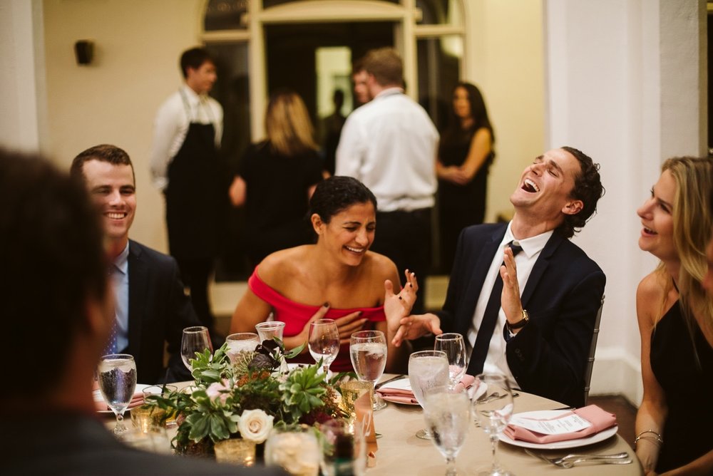  laughing guests at callanwolde fine arts center wedding reception 
