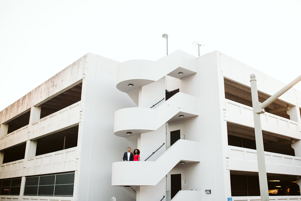  all white parking deck engagement shoot 