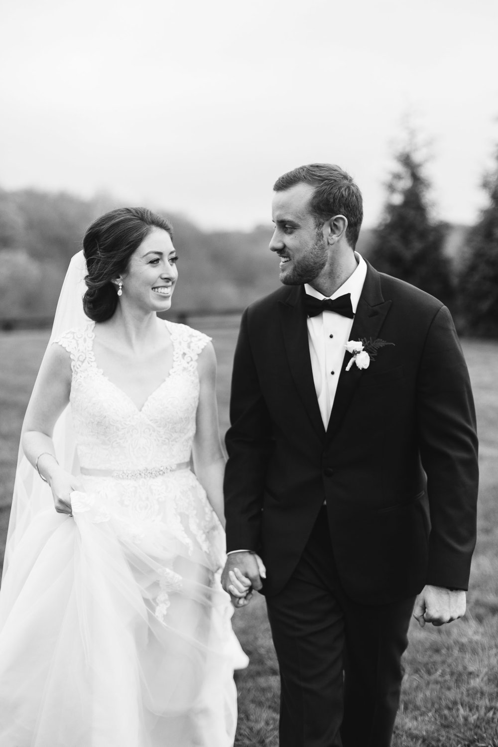  black and white photo of bride and groom 