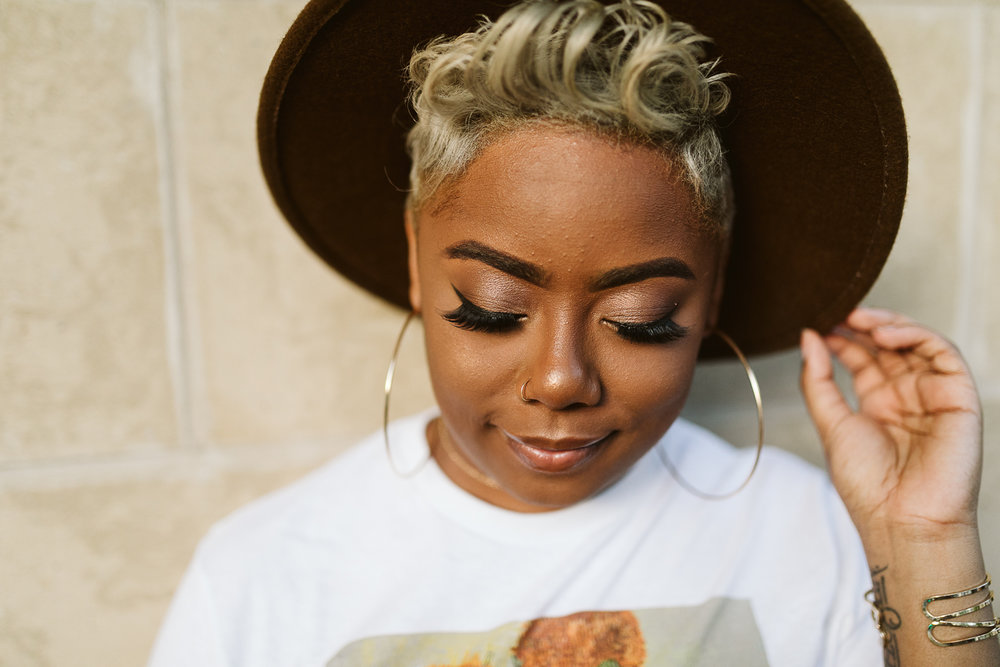  black girl with blonde short natural hair 