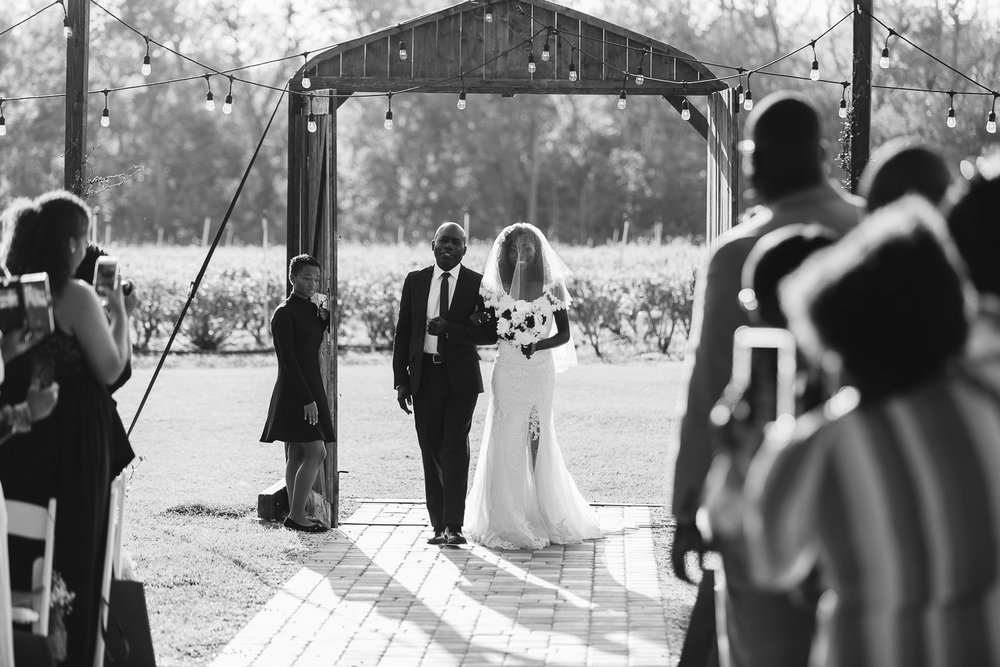  bride entering ceremony at ever after farms 