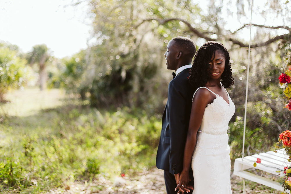  black bride and black groom first look 