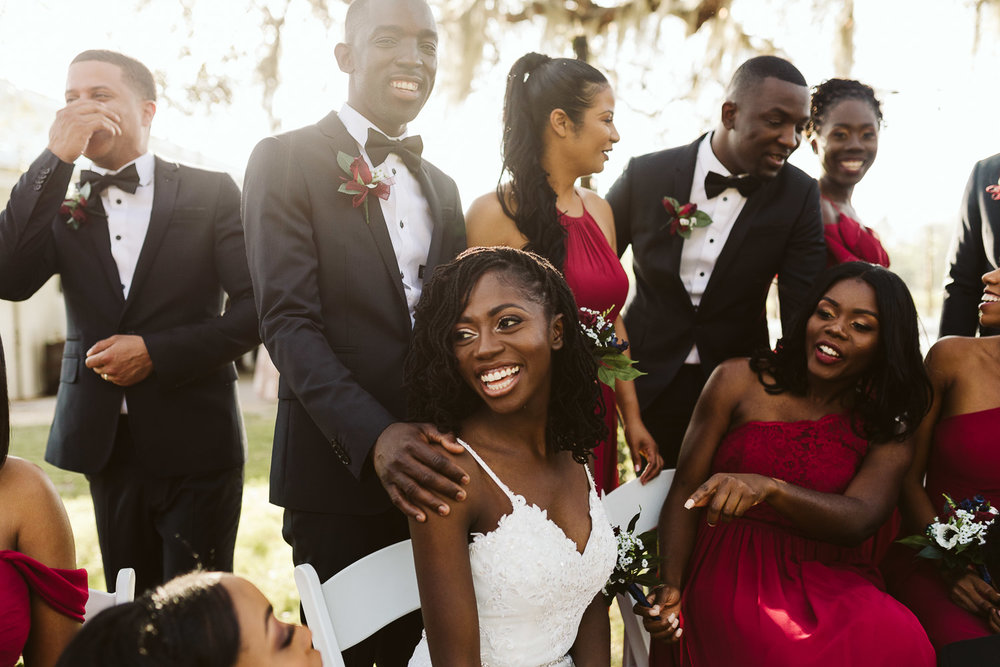  black bridal party wearing red 