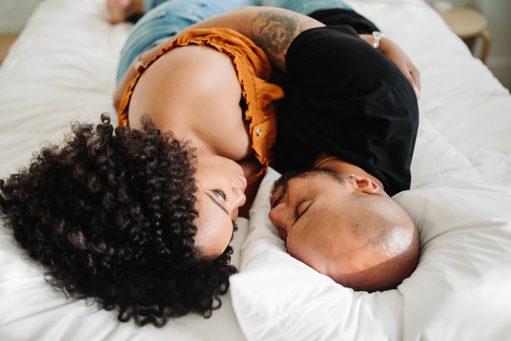  cuddling during airbnb engagement session 