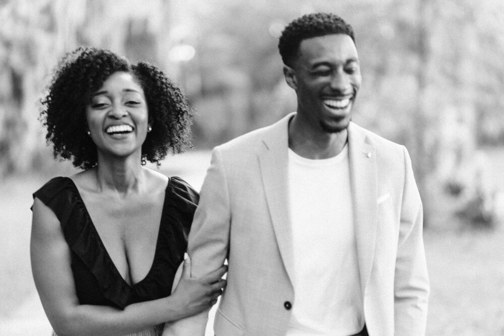  black and white laughing engagement photos 