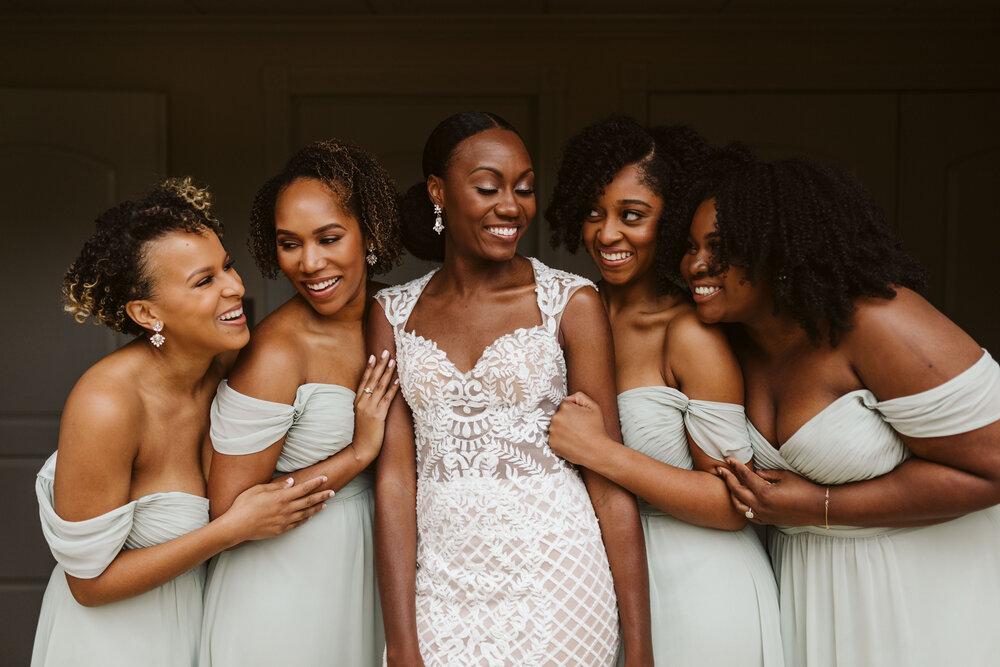 black bride and bridesmaids 