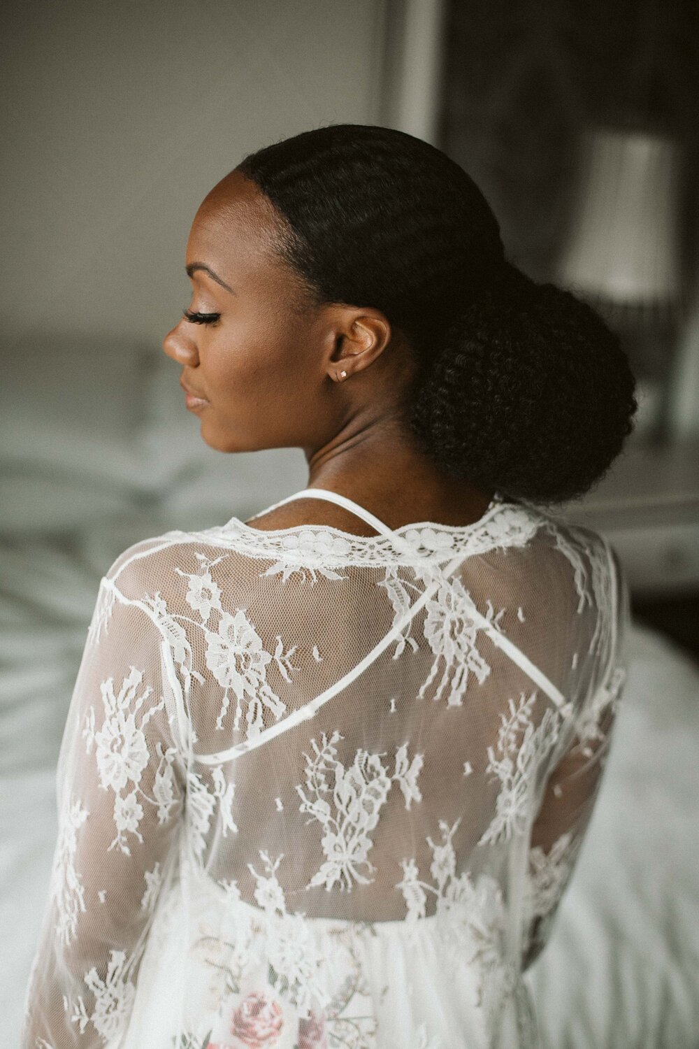  black bride in lace robe 