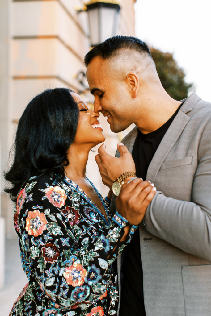 Colorful metallic outfit for washington dc engagement session