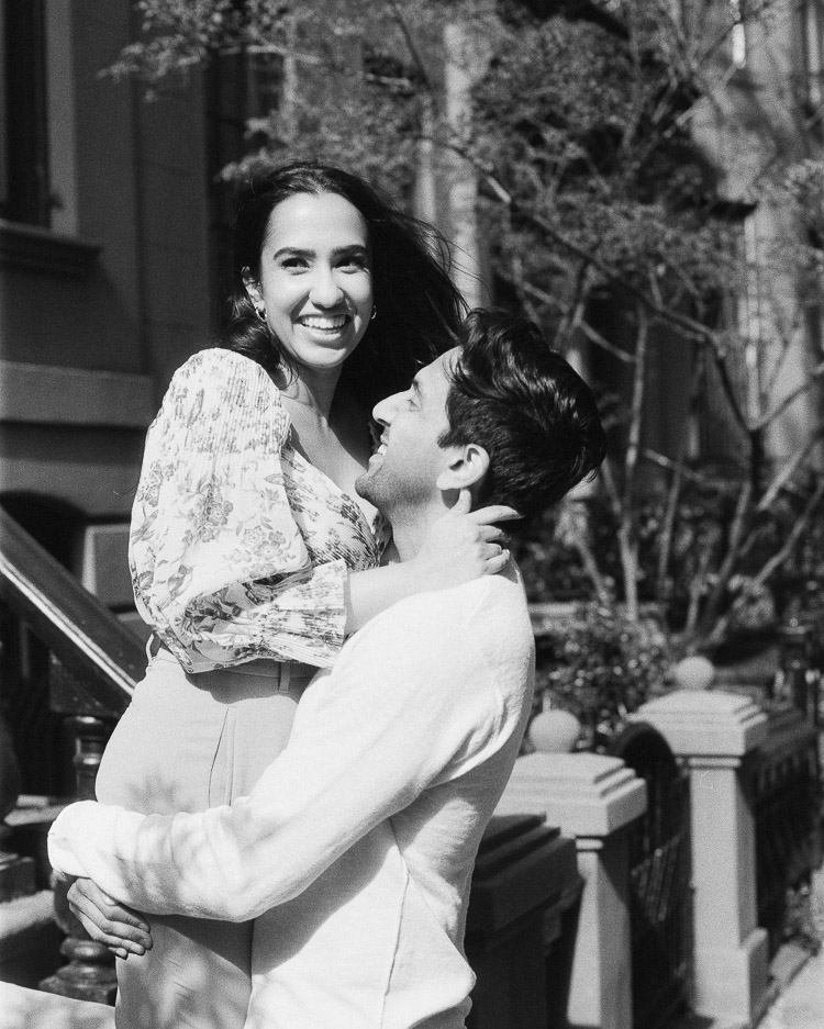 black and white film engagement session in west village manhattan