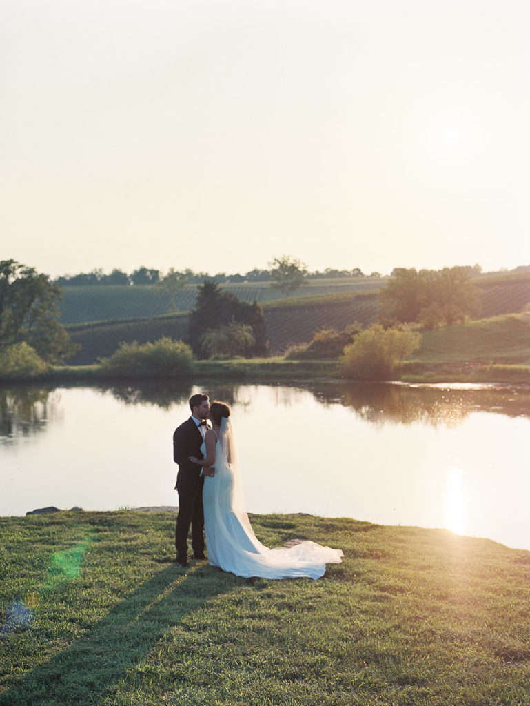 sunset portraits at stone tower winery wedding