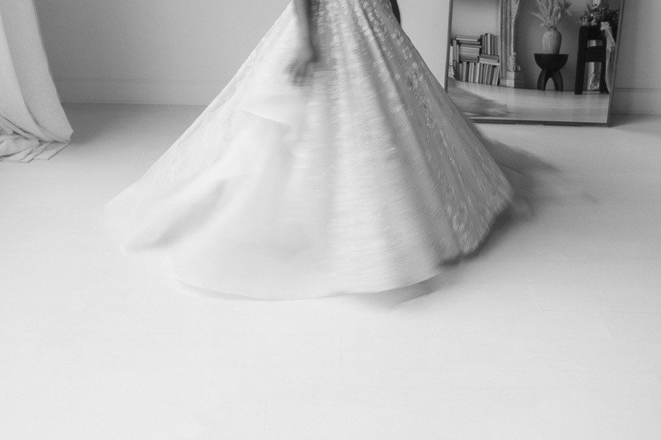 black and white blurred image of bride during winter wedding at summerour
