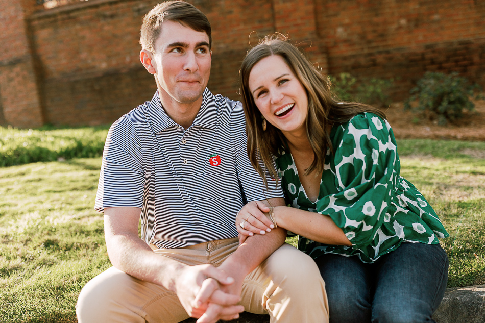silly couple at atlanta engagement session in spring