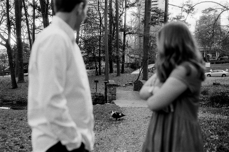 black and white 35mm film image of engagement session
