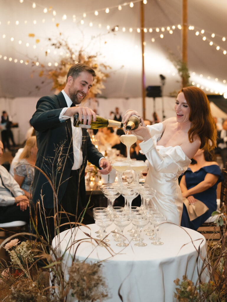 champagne tower moment helps you feel your best in wedding photos